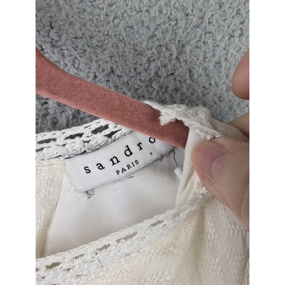 Sandro Paris Dress Womens M White Keyhole Coquette A-Line Peek A Boo Crochet - Picture 3 of 16